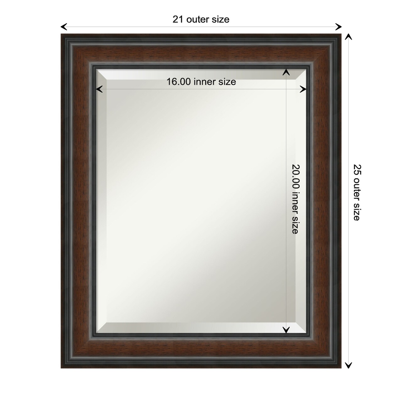 Beveled Wood Bathroom Wall Mirror, Cyprus Walnut Narrow Frame